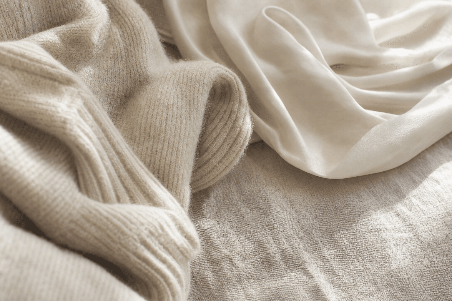 Soft draped cream knitwear in warm daylight